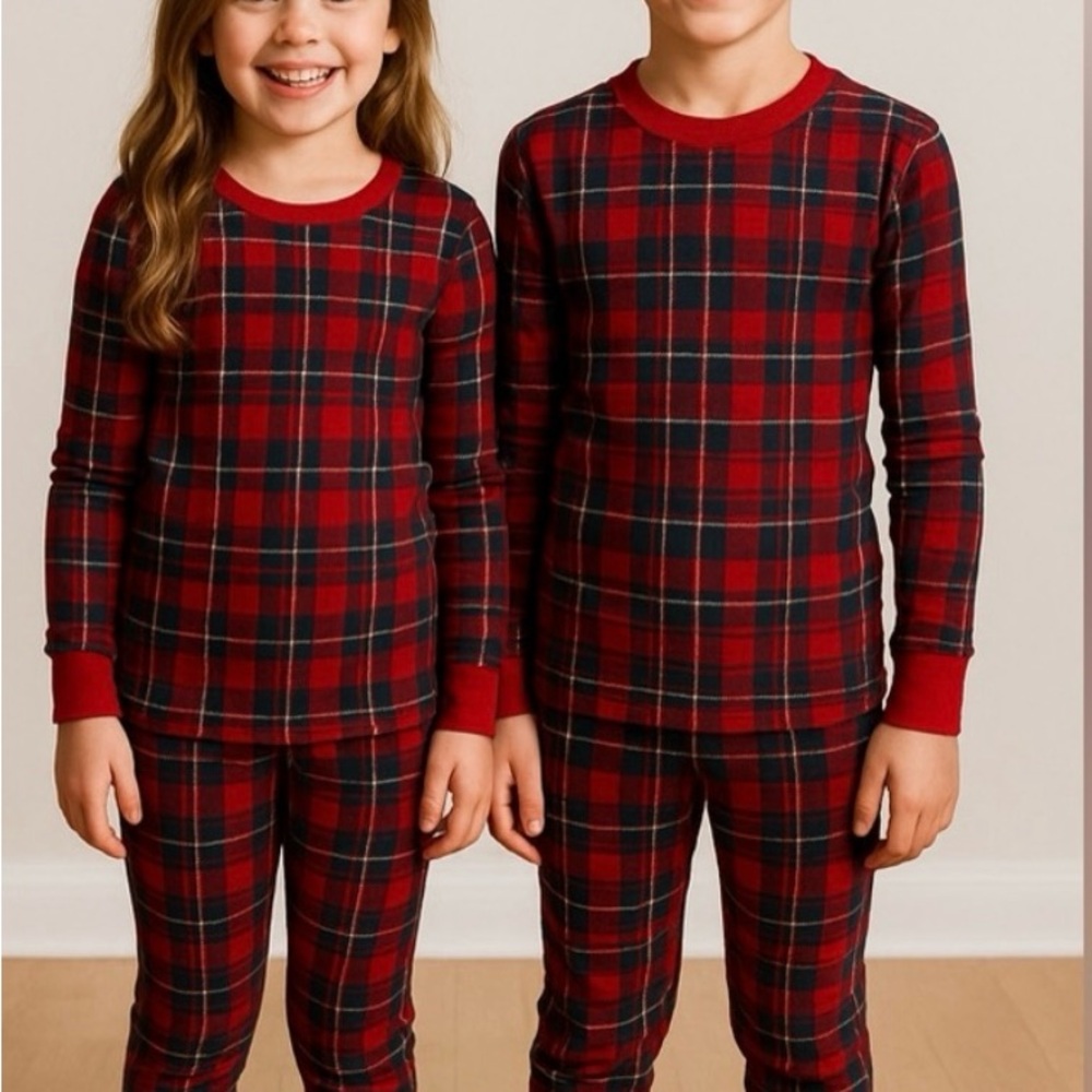 Old Navy Kids Red and Black Plaid Pajama Set